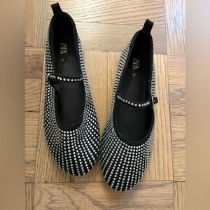 Zara Black Studded Flats with Mary Jane Strap
